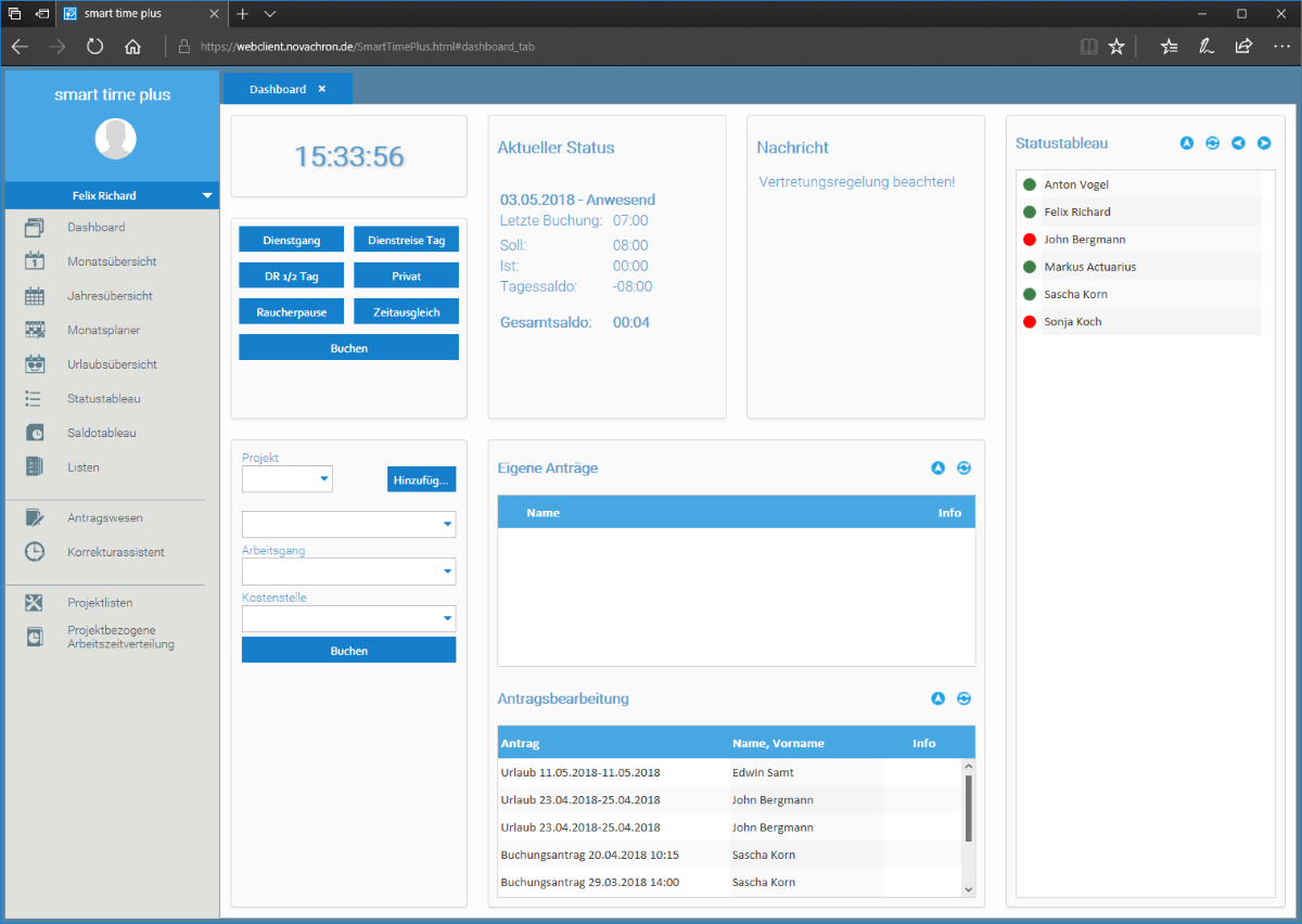 WebClient Online-Zeiterfassung  webbasiertes Workflow am PC, Tablet, Handy