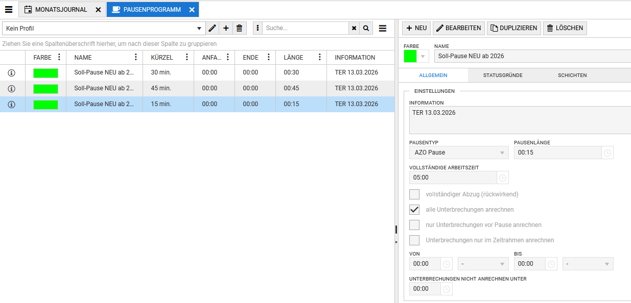 15 Minuten Pause ab 5 h Arbeitszeit