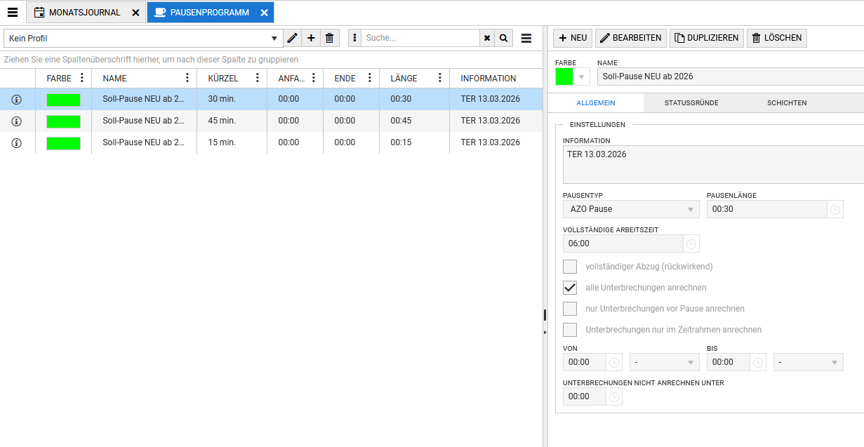 30 Minuten Pause ab 6 h Arbeitszeit